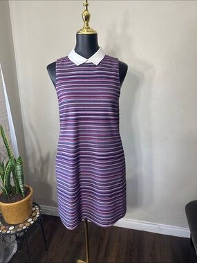 Zara Sleeveless Striped Knit Mini Dress with White Collar